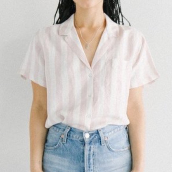 Rails Zuma Petal Stripe Shirt Short Sleeve Button Down Pink White Wide Stripe M - Picture 9 of 13